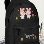 Σχολική Τσάντα για Κορίτσια Δημοτικού, Μαύρη με Λαγουδάκια
