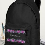 Τσάντα Σχολική Μαύρη για Κορίτσια με Όνομα & Σχέδιο Άνθη