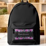 Τσάντα Σχολική Μαύρη για Κορίτσια με Όνομα & Σχέδιο Άνθη