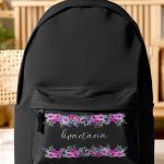 Τσάντα Σχολική Μαύρη για Κορίτσια με Όνομα & Σχέδιο Άνθη