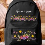 Τσάντα Σχολική για Γυμνάσιο & Λύκειο, Μαύρη με Ανθισμένο Κήπο