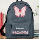 Τσάντα Σχολική για Δημοτικό & Γυμνάσιο, Γκρι με Πεταλούδα