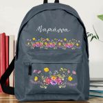 Τσάντα Σχολική για Γυμνάσιο & Λύκειο, Γκρι με Ανθισμένο Κήπο