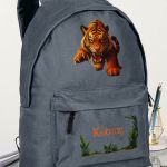 Τσάντα Σχολική για Δημοτικό & Γυμνάσιο, Γκρι με Τίγρη