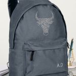 Σχολική Τσάντα για Γυμνασίο & Λύκειο, Γκρι με Σχέδιο Ταύρο