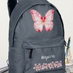 Τσάντα Σχολική για Δημοτικό & Γυμνάσιο, Γκρι με Πεταλούδα