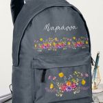 Τσάντα Σχολική για Γυμνάσιο & Λύκειο, Γκρι με Ανθισμένο Κήπο