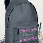 Τσάντα Σχολική Γκρι για Κορίτσια με Όνομα & Σχέδιο Άνθη