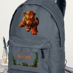 Τσάντα Σχολική για Δημοτικό & Γυμνάσιο, Γκρι με Τίγρη