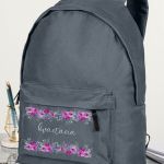 Τσάντα Σχολική Γκρι για Κορίτσια με Όνομα & Σχέδιο Άνθη