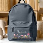 Σχολική Τσάντα για Γυμνάσιο & Λύκειο, Γκρι με Λουλούδια