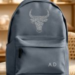 Σχολική Τσάντα για Γυμνασίο & Λύκειο, Γκρι με Σχέδιο Ταύρο