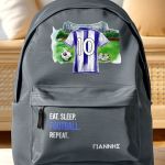 Τσάντα Σχολική για Δημοτικό, Γκρι με Γαλανόλευκη Φανέλα