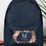 Τσάντα Σχολική για Γυμνάσιο & Λύκειο, Μπλε με Όνομα & Άνθη