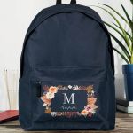 Τσάντα Σχολική για Γυμνάσιο & Λύκειο, Μπλε με Όνομα & Άνθη