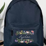 Τσάντα Σχολική Μπλε για Κορίτσια με Όνομα & Σχέδιο Λουλούδια