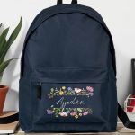 Τσάντα Σχολική Μπλε για Κορίτσια με Όνομα & Σχέδιο Λουλούδια