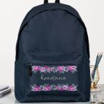 Τσάντα Σχολική Μπλε για Κορίτσια με Όνομα & Σχέδιο Άνθη