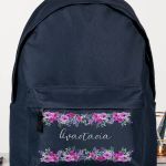 Τσάντα Σχολική Μπλε για Κορίτσια με Όνομα & Σχέδιο Άνθη