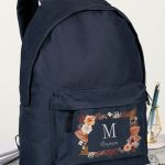 Τσάντα Σχολική για Γυμνάσιο & Λύκειο, Μπλε με Όνομα & Άνθη