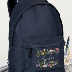 Τσάντα Σχολική Μπλε για Κορίτσια με Όνομα & Σχέδιο Λουλούδια