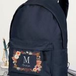 Τσάντα Σχολική για Γυμνάσιο & Λύκειο, Μπλε με Όνομα & Άνθη