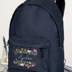 Τσάντα Σχολική Μπλε για Κορίτσια με Όνομα & Σχέδιο Λουλούδια