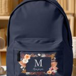 Τσάντα Σχολική για Γυμνάσιο & Λύκειο, Μπλε με Όνομα & Άνθη