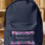 Τσάντα Σχολική Μπλε για Κορίτσια με Όνομα & Σχέδιο Άνθη