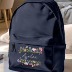 Τσάντα Σχολική Μπλε για Κορίτσια με Όνομα & Σχέδιο Λουλούδια