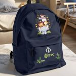 Σχολική Τσάντα για Παιδιά Δημοτικού, Μπλε με Όνομα & Ζωάκια