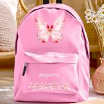 Τσάντα Σχολική για Δημοτικό & Γυμνάσιο, Ροζ με Πεταλούδα