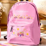 Τσάντα Σχολική για Γυμνάσιο & Λύκειο, Ροζ με Ανθισμένο Κήπο