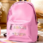 Τσάντα Σχολική Ροζ για Κορίτσια με Όνομα & Σχέδιο Λουλούδια