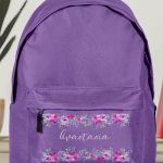 Τσάντα Σχολική Μωβ για Κορίτσια με Όνομα & Σχέδιο Άνθη