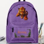 Τσάντα Σχολική για Δημοτικό & Γυμνάσιο, Μωβ με Τίγρη