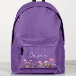 Σχολική Τσάντα για Γυμνάσιο & Λύκειο, Μωβ με Λουλούδια