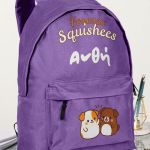 Τσάντα Σχολική για Δημοτικό & Γυμνάσιο, Μωβ με Κουτάβια