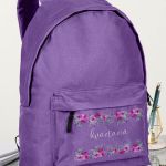 Τσάντα Σχολική Μωβ για Κορίτσια με Όνομα & Σχέδιο Άνθη