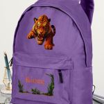 Τσάντα Σχολική για Δημοτικό & Γυμνάσιο, Μωβ με Τίγρη