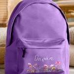 Σχολική Τσάντα για Γυμνάσιο & Λύκειο, Μωβ με Λουλούδια