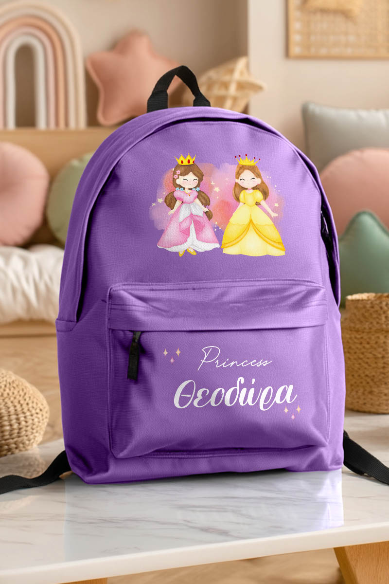 Σχολική Τσάντα για Κορίτσια Δημοτικού, Μωβ με Πριγκίπισσες