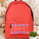 Τσάντα Σχολική Κόκκινη για Κορίτσια με Όνομα & Σχέδιο Άνθη