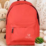 Τσάντα Σχολική Κόκκινη για Κορίτσια με Όνομα & Σχέδιο Μονόγραμμα