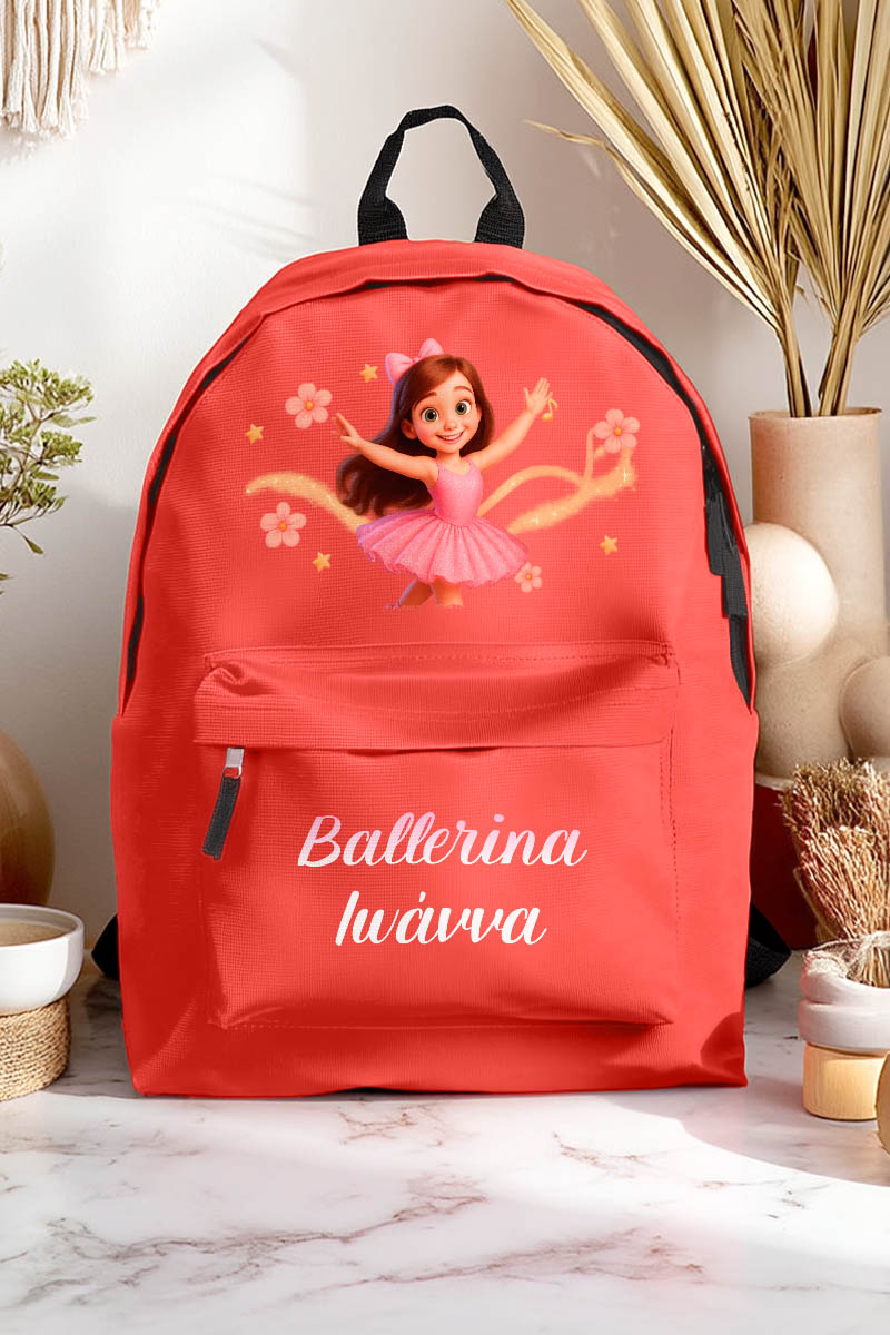 Σχολική Τσάντα για Κορίτσια Δημοτικού, Κόκκινη με Μπαλαρίνα