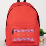 Τσάντα Σχολική Κόκκινη για Κορίτσια με Όνομα & Σχέδιο Άνθη