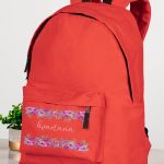 Τσάντα Σχολική Κόκκινη για Κορίτσια με Όνομα & Σχέδιο Άνθη