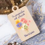 Μπρελόκ Κλειδιών Ξύλινο με Λουλούδια, Δώρο για τη Γιαγιά