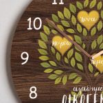 Ξύλινο Ρολόι Τοίχου με Ονόματα, Δώρο για Παππού & Γιαγιά